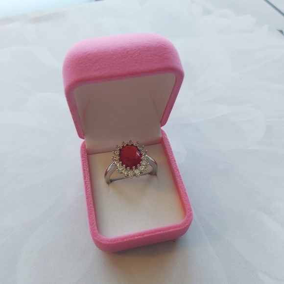Ruby CZ AAA/ Rhodium Plated Ring: - Picture 10 of 12
